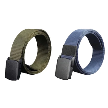 

2 Pcs Men'S Nylon Belt Hypoallergenic Outdoor Leisure Belt Men Hypoallergenic Metal Canvas Belt , Army Green & Blue