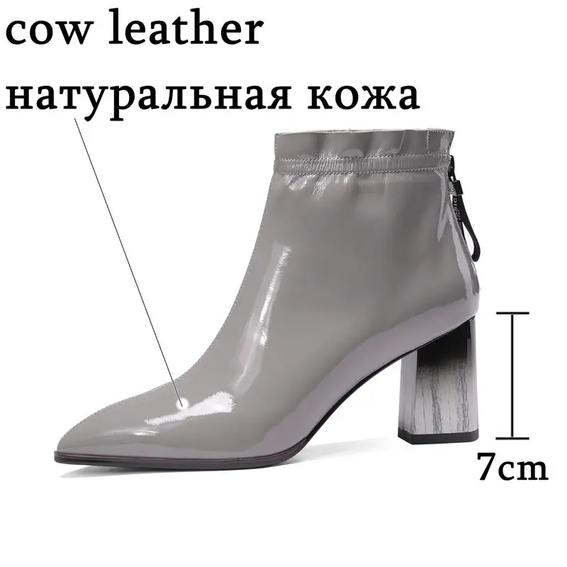 ALLBITEFO/женские ботинки из натуральной кожи; однотонные удобные ботильоны; модные ботинки с острым носком; сезон осень-зима; элегантные