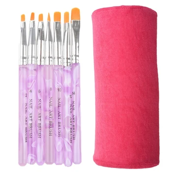

8 Pcs Set: Cushion Rest Pillow Nail Manicure Care Salon Soft Column & 7 Sizes Nail Art Painting Brush Round Draw