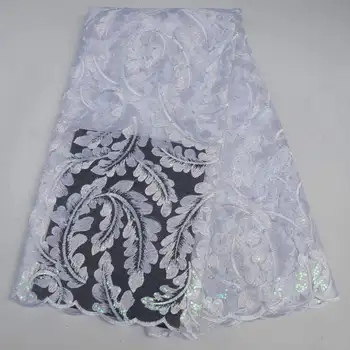 

Wthie Sequins African Lace Fabric 2019 Embroidered French Lace Fabric High Quality Tulle Lace Fabric For Wedding dress HYS012