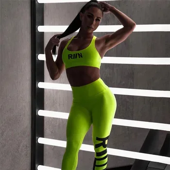 

European and American Slim Sexy Running Sports Suit Fitting Slim Vest Letter Printed Pants Set Fitness Yoga Set Dancing Set