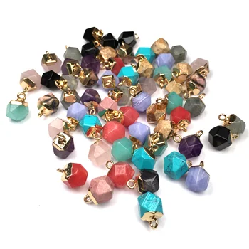 

5Pcs Faceted Semi-Precious Stone Pendant Gold-8x12mm New Natural Stone Pendant Necklace New Charm Accessory Jewelry