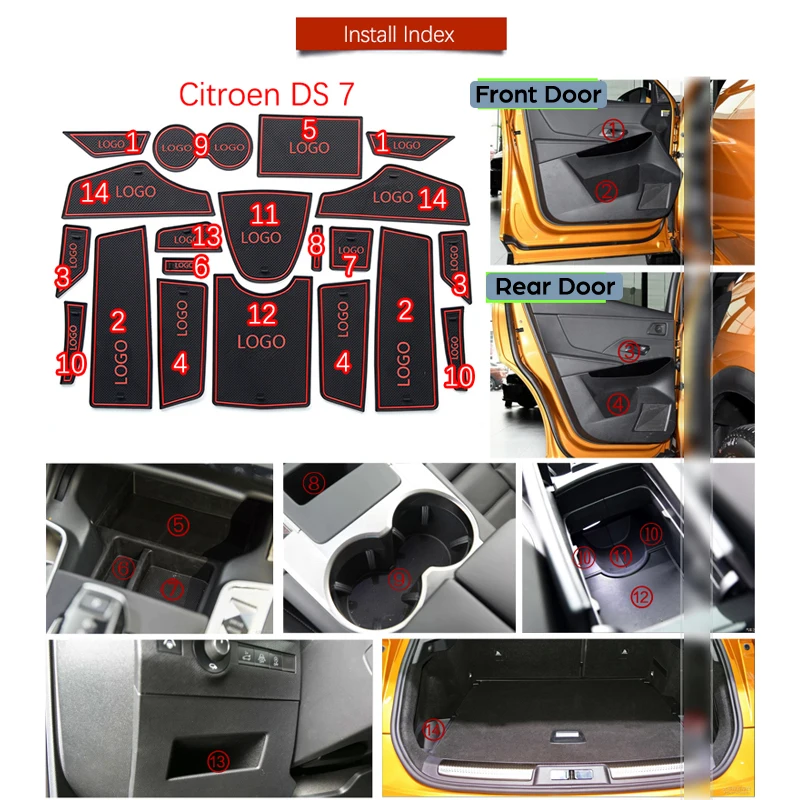 Противоскользящий резиновый подстаканник для Citroen DS 7 DS7 Crossback коврик для двери аксессуары наклейки для автомобиля