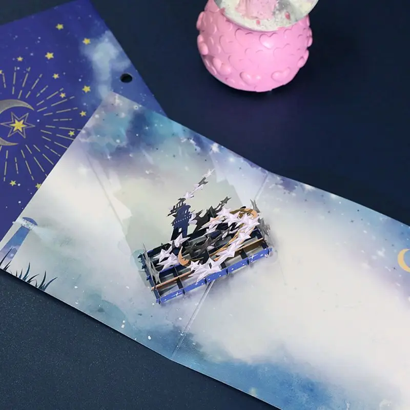  3D Pop Up Star Moon Greeting Cards Postcards Invitations with Envelop Birthday - 4000311634636