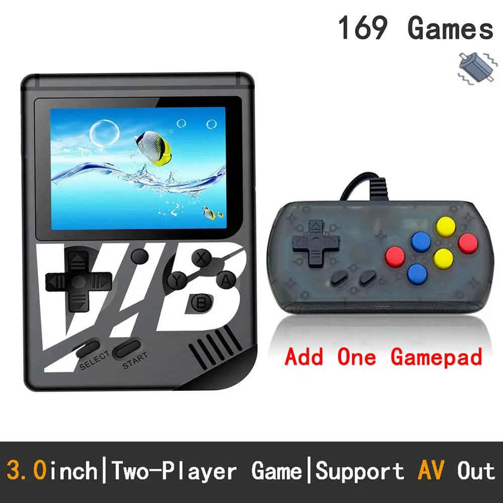 Новая игровая консоль Vib 8 бит 3," ретро мини-игровая консоль встроенный 169 игр Супер 30 вибрирующих игр Ручной игровой плеер - Цвет: Black Add gamepad