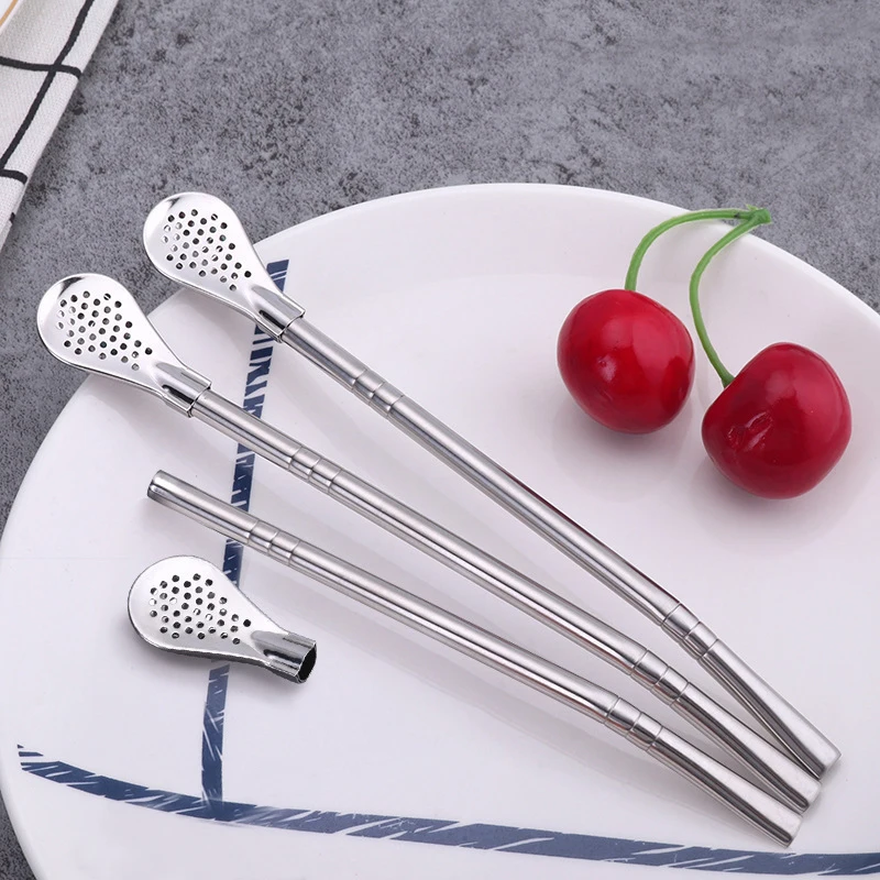 10pcs Stainless Steel Creative Drinking Straws Spoon Coffee Shaker Party Supply Strainer Cocktail Filtered Kitchen Accessories
