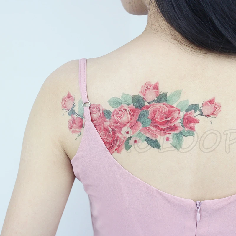 Color Flowers Tattoo Sticker Red Pink Rose New Waterproof Temporary Plant Element Body Art Hand Foot For Girl Women Men Kid Temporary Tattoos Aliexpress