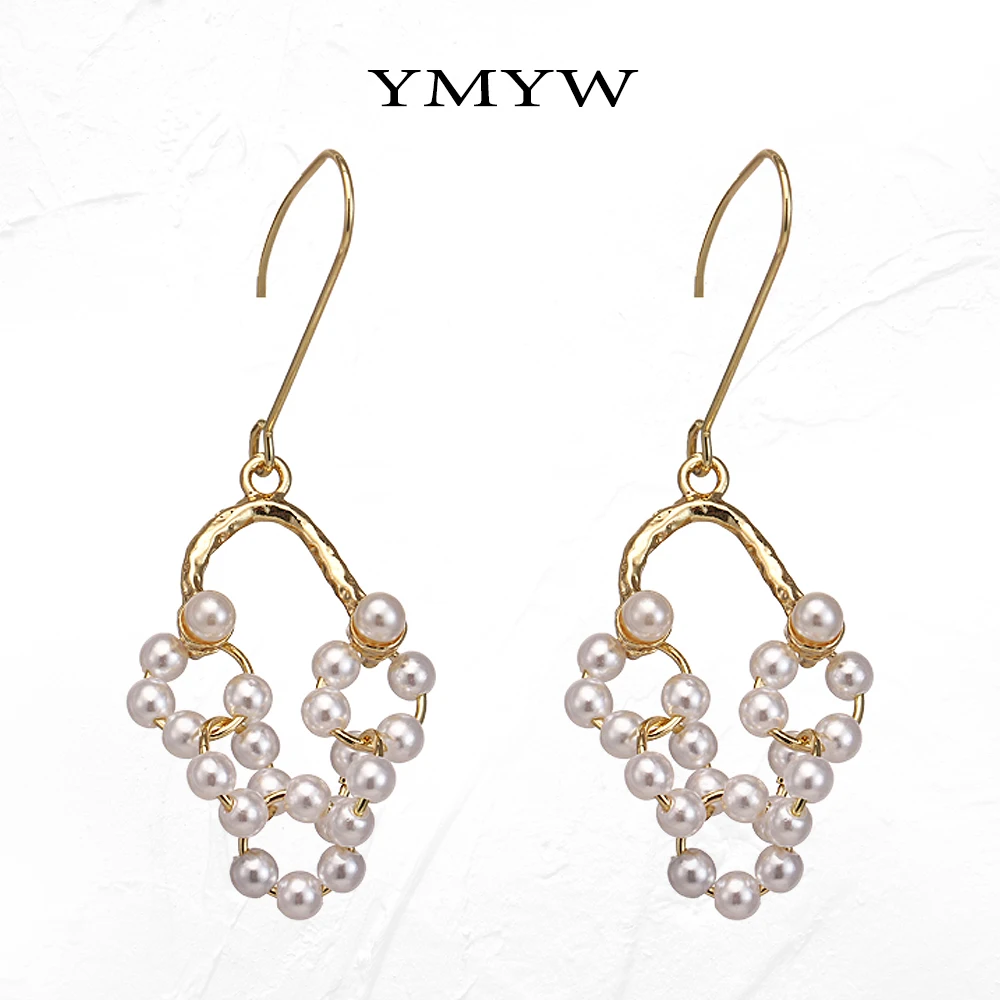 YMYW Trendy Imitation Pearls Geometric Dangle Earrings Copper High Quality Oorbellen for Women Party Pendants Jewelry Gift New | Украшения