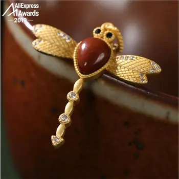 

S925 Sterling silver handmade agate dragonfly fine jewelry pure handmade handicraft vintage artistic boutique Necklace