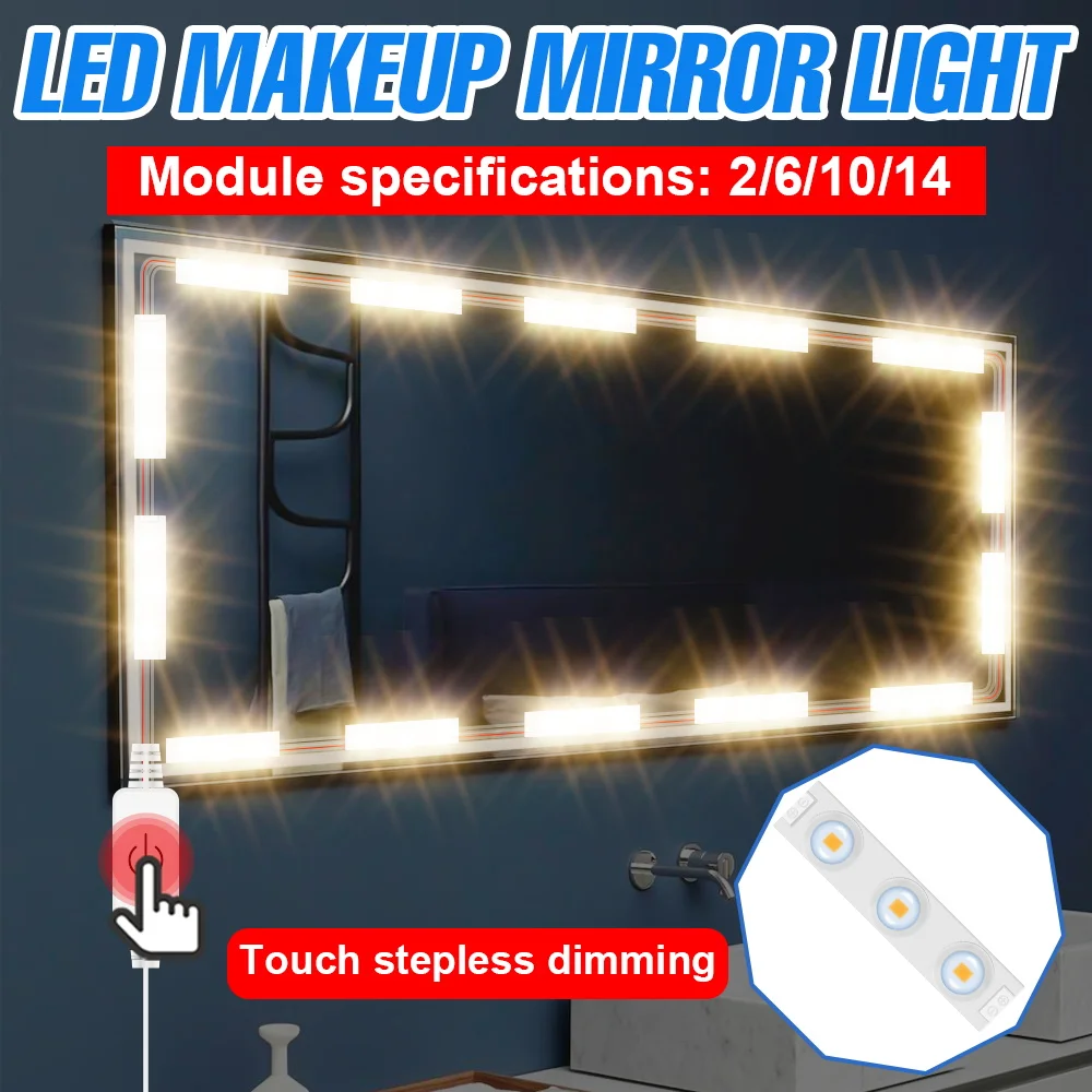 

DC 5V LED Vanity Mirror Light Hollywood Style Beauty Lamps Touch Dimmable Dressing Table Lamps 2 6 10 14 kits USB Makeup Lights