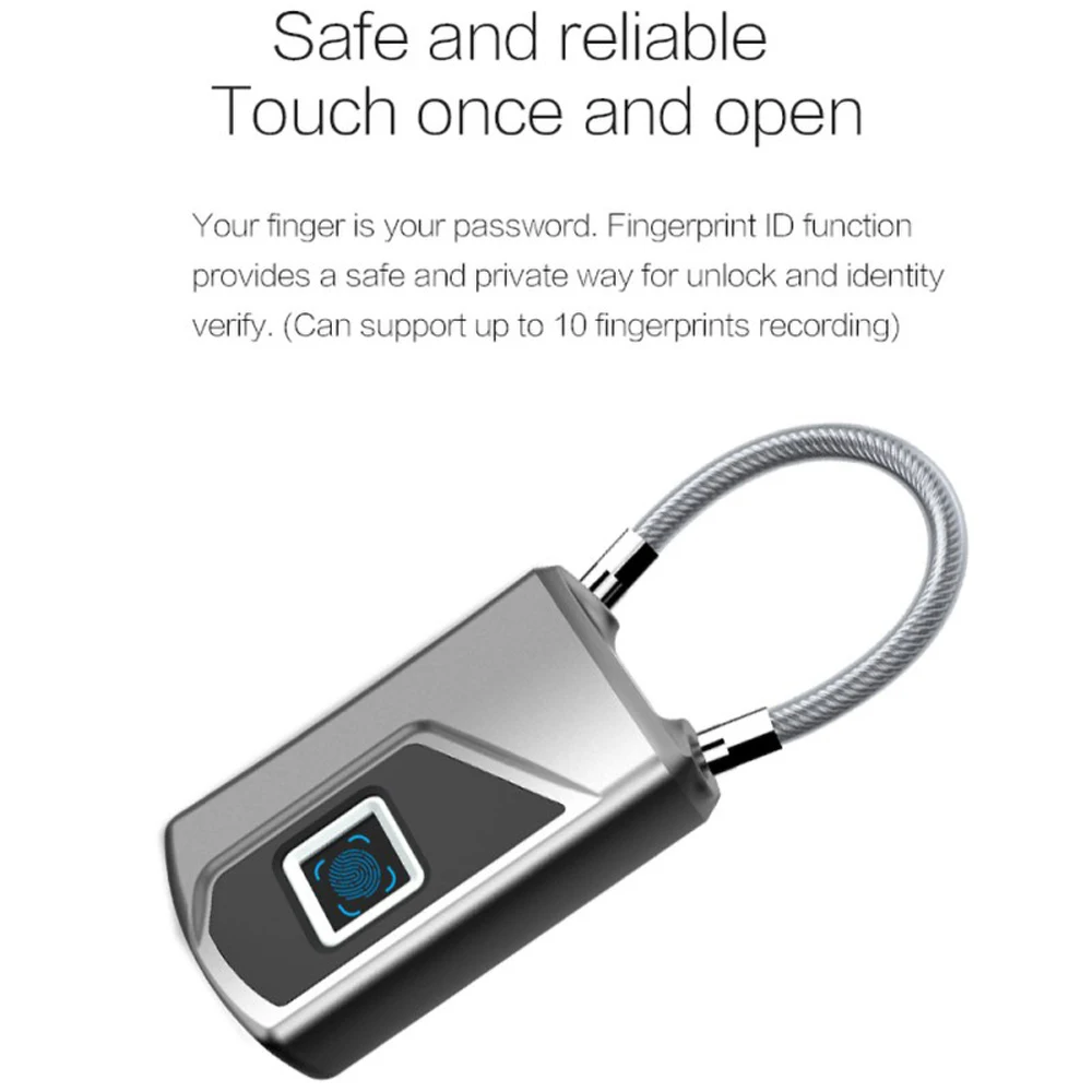 USB Rechargeable L1 Smart Keyless Fingerprint Lock IP66 Waterproof Padlock Anti-Theft Security Lock for Door Luggage Case