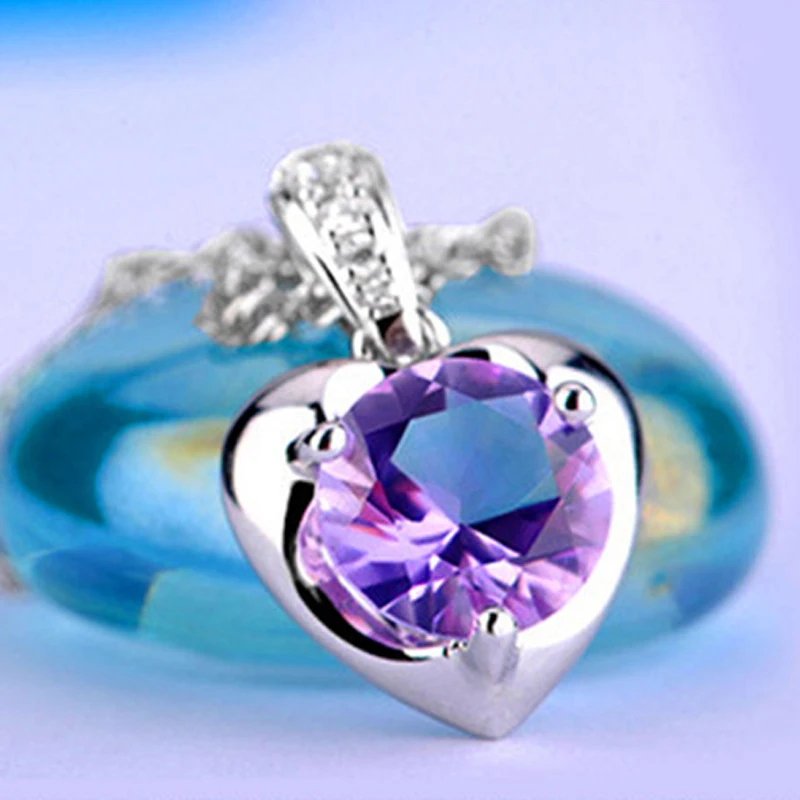 

Luxury 925 Sterling Silver Necklace For Women Fashion Jewelry Shiny Zircon White Heart Necklaces Female Wedding Accessories Gift