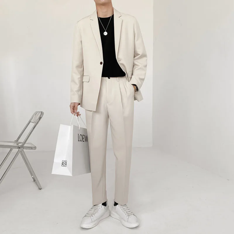 

2PCS Suits Sets Male Fashion Dress Wedding Suits Jacket pants Men Streetwear Loose Business Casual Vintage Blazers Pants