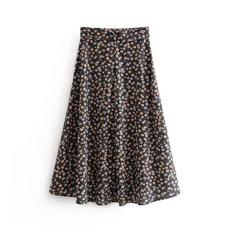 Women fashion floral print sashes midi skirt faldas mujer ladies single buttons irregular vestidos casual chic skirts QUN489