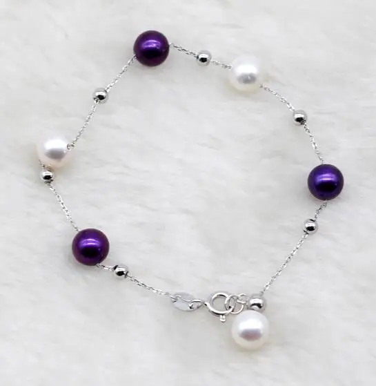 Новые цвета 925 серебряный браслет Фиолетовый Белый Красный Зеленый браслет из жемчужин с круглым жемчугом 6-8 мм цвета лучший подарок для женщин 2 шт