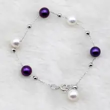 Новые цвета 925 серебряный браслет Фиолетовый Белый Красный Зеленый браслет из жемчужин с круглым жемчугом 6-8 мм цвета лучший подарок для женщин 2 шт