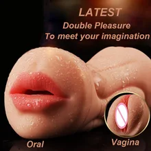 Vagina Real realista Vagina y boca masturbador masculino Oral de silicona Artificial 3D de bolsillo de Garganta Profunda Vagina juguetes sexuales para hombres