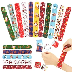 10pcs Christmas Slap Bracelets Santa Claus Snowman Elk Tree Printed Colorful PVC Wristband Child Kids Gifts Xmas Party Supplies