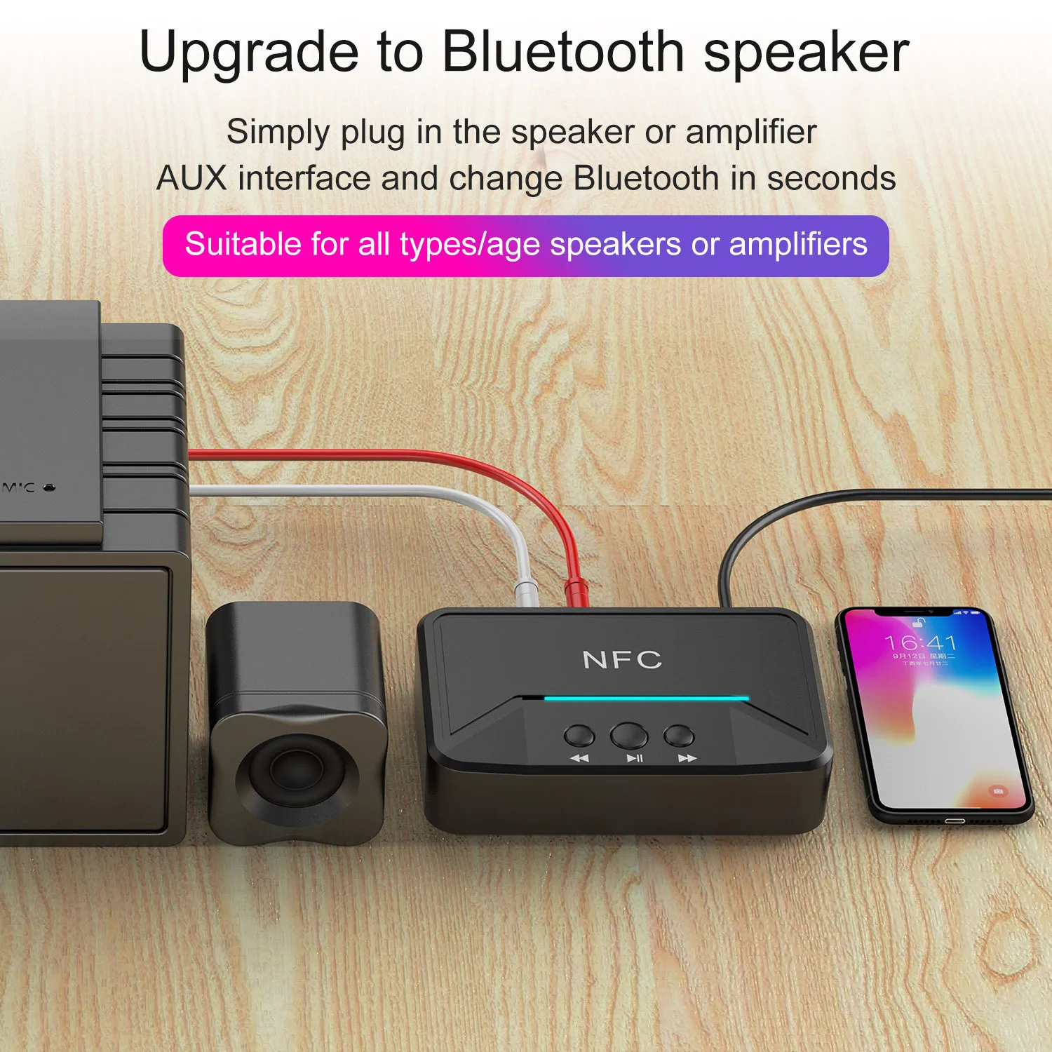 

NFC bluetooth receiver 3.5mm bluetooth audio receiver old-fashioned speaker to 5.0 wireless blue U disk read