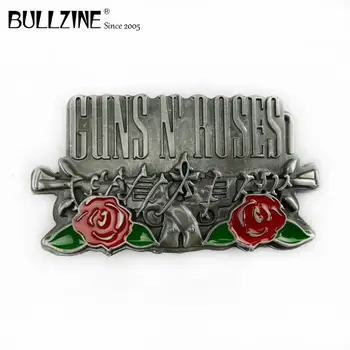 

The Bullzine Fashion guns and roses music belt buckle with pewter finish FP-03233 suitable for 4cm width PU belt
