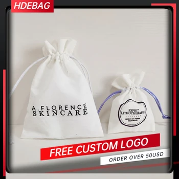 

7x10/13X18cm 100pcs White Ployester Cotton Jewelry Drawstring Packaging Bag Cosmetic Gift Bead Storage Small Pouches Custom Logo