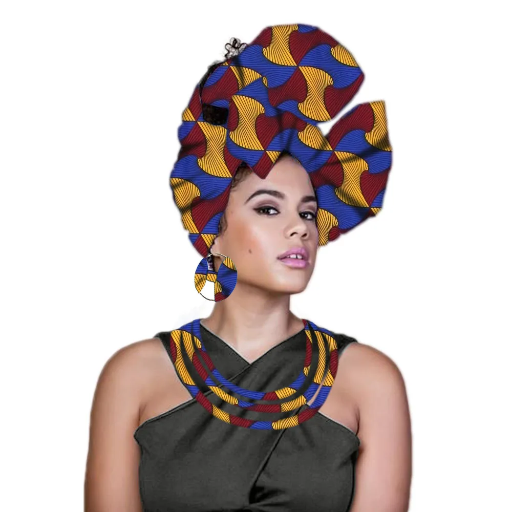 Африканский головной убор нигерийский головной убор Анкара головной убор тюрбан для женщин с Дашики этническое многослойное ожерелье - Цвет: 6