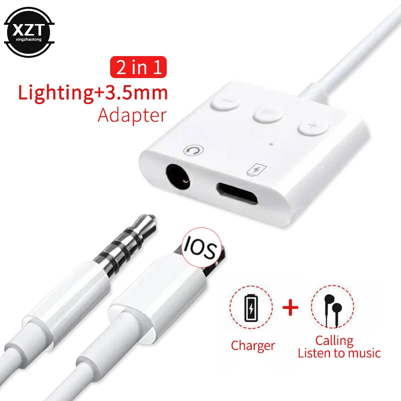 2 в 1 для lightning зарядное устройство прослушивания Bluetooth адаптер для iphone X 7 зарядный адаптер вызова 3,5 мм разъем сплиттер с кнопкой