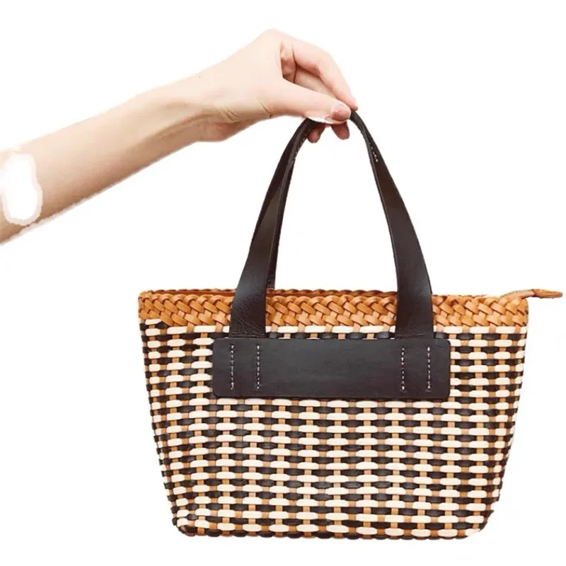 

Hand Knitted Genuine Leather Lady Elegant Purse Real True Cowskin Women's Single Shoulder Bag Female Small Vintage Woven Handbag