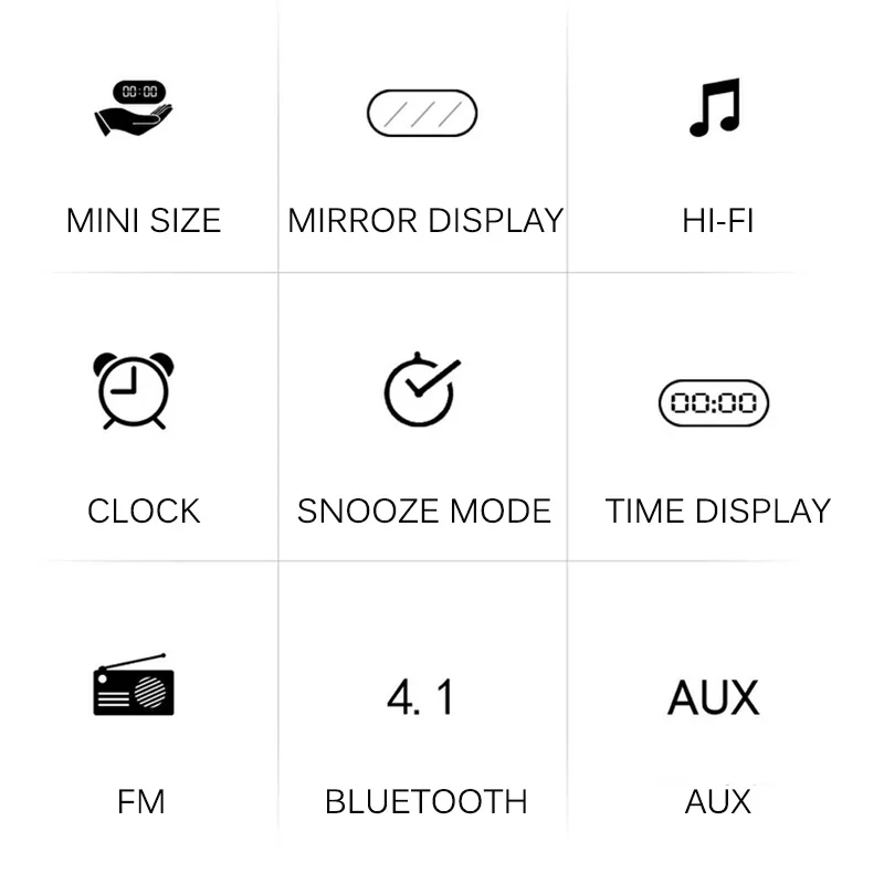 Беспроводной bluetooth динамик светодиодный Будильник с зеркалом сабвуфер AUX музыкальный плеер Повтор Поддержка FM радио и TF карта