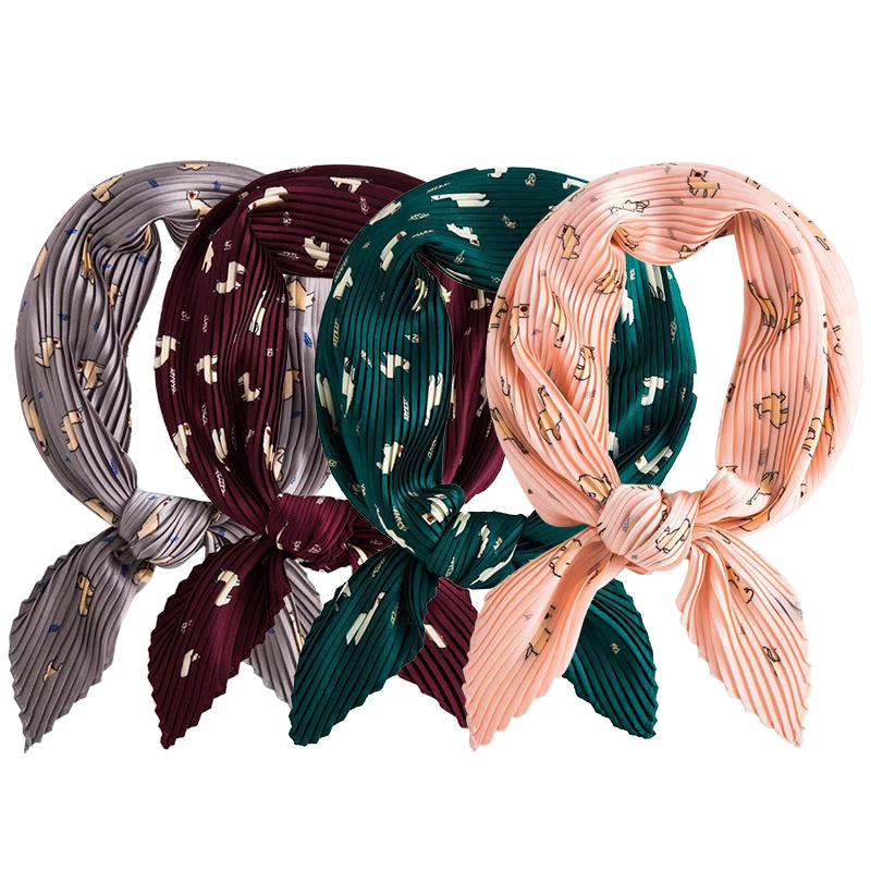 

New Scarves Wrinkled Small Square Scarf With Korean Version Scarf Printing Imitation Silk Lady Scarf Spring And Summer Scarves