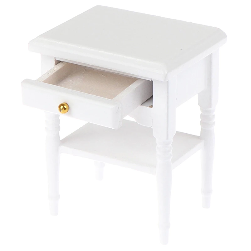 Деревянный кукольный домик, миниатюрные прикроватные тумбочки, куклы, мини мебель, современный ночной стол, 1:12 весы - Цвет: White