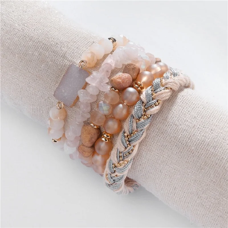 

Natural Stone Beads Stacked Elastic Thread Bracelet Weave Thread Gravel String Crystal Adjustable Bracelet for Women
