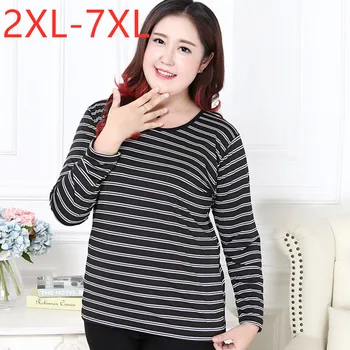 

New 2020 spring autumn ladies plus size tops for women large long sleeve loose elastic black stripe T-shirt 3XL 4XL 5XL 6XL 7XL