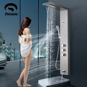 

Thermostatic Shower Panel Waterfall Rainfall Digital Screen Shower Faucet Column SPA Massage Jet Shower Mixer Kit and Handshower