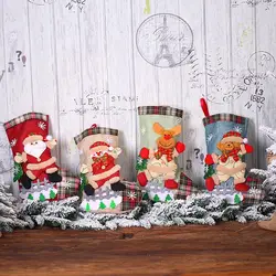 Новые рождественские чулки средние Носки декоративные милые льняные клетчатые куклы Форма Рождественский подарок ограждающее украшение
