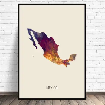 

Watercolor Map Mexico Art Canvas Poster Print Home Decor Painting No Frame
