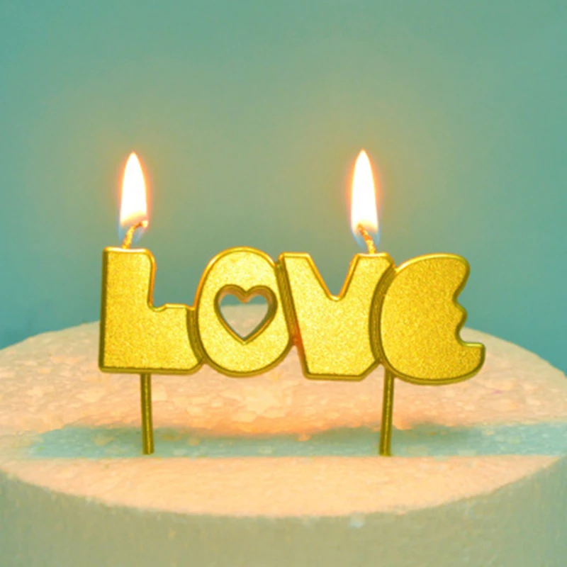 

4PCS LOVE Birthday Creative English Alphabet Letter Paraffin Card Gilt Dessert Cake Baking Candle Party Cake Decoration