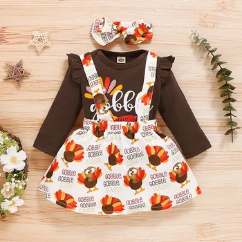 

Infant Baby Girls Thanksgiving Day Letter Print Romper+Suspender Skirts Outfits Christmas Clothing Gifts for Boys детская одежда