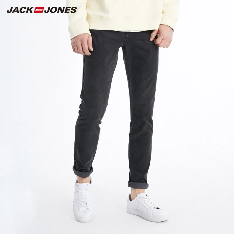 JackJones зимние Стрейчевые хлопковые вельветовые узкие брюки мужская одежда 219114557 - Цвет: BLACK NAVY