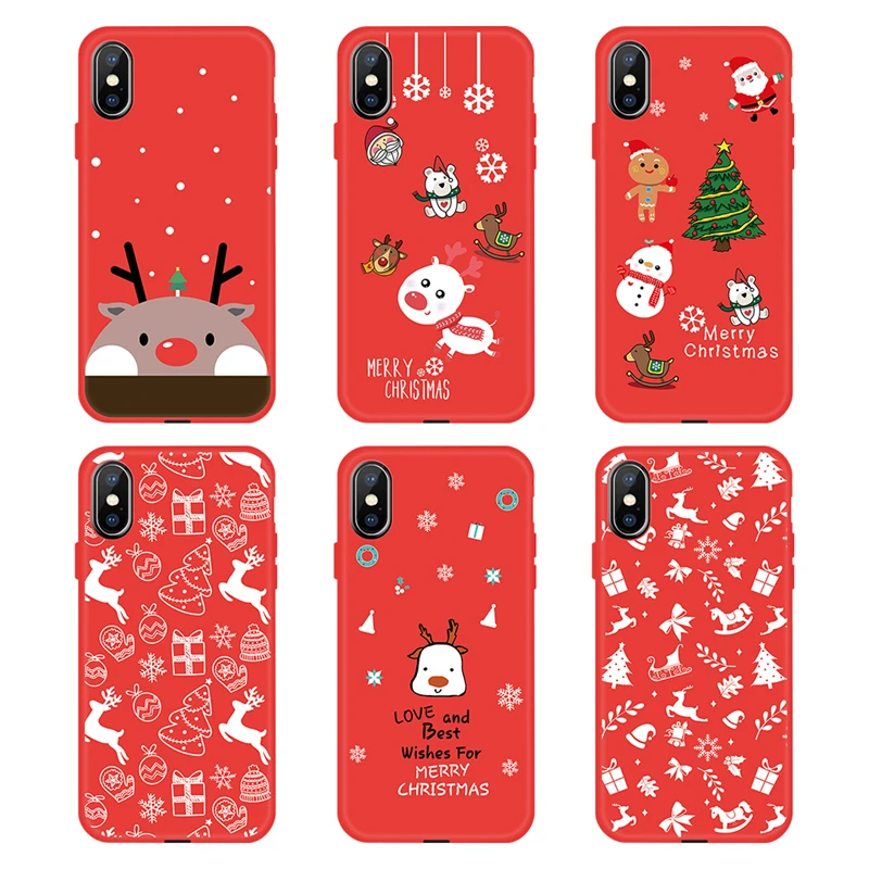 

New Year Red Christmas Pattern Case For iPhone 11 2019 XR XR2 XS Max 7 8 6S 6 Plus TPU Cover Candy Snow Phone Cover Capa