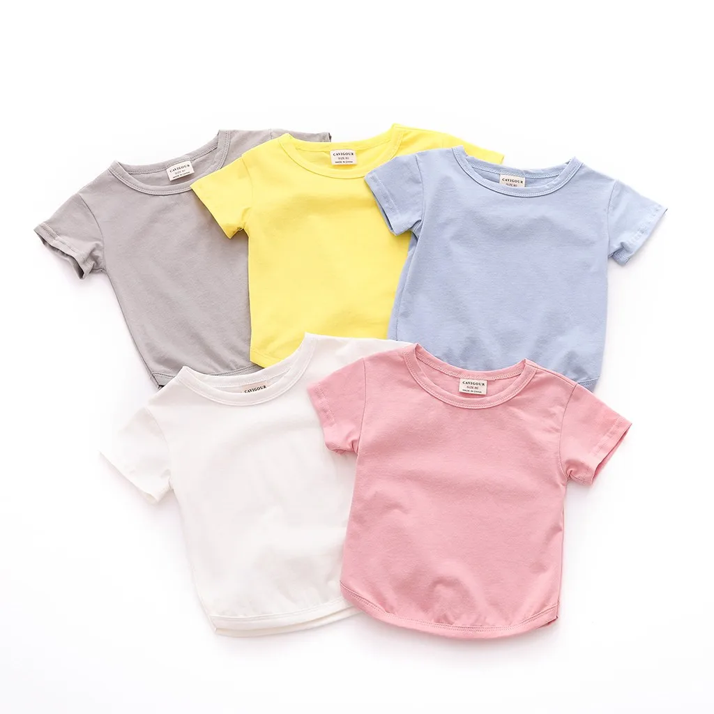 SAGACE топы для мальчиков; одежда с короткими рукавами для мальчиков и девочек; хлопковая Футболка; блузка; Однотонный летний топ для малышей; повседневная одежда