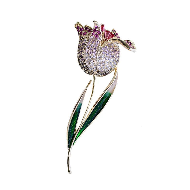 

Luxury Cubic Zirconia Elegant Tulip Brooch Women'S Wedding Accessories Pin Drop Oil Flower Brooch