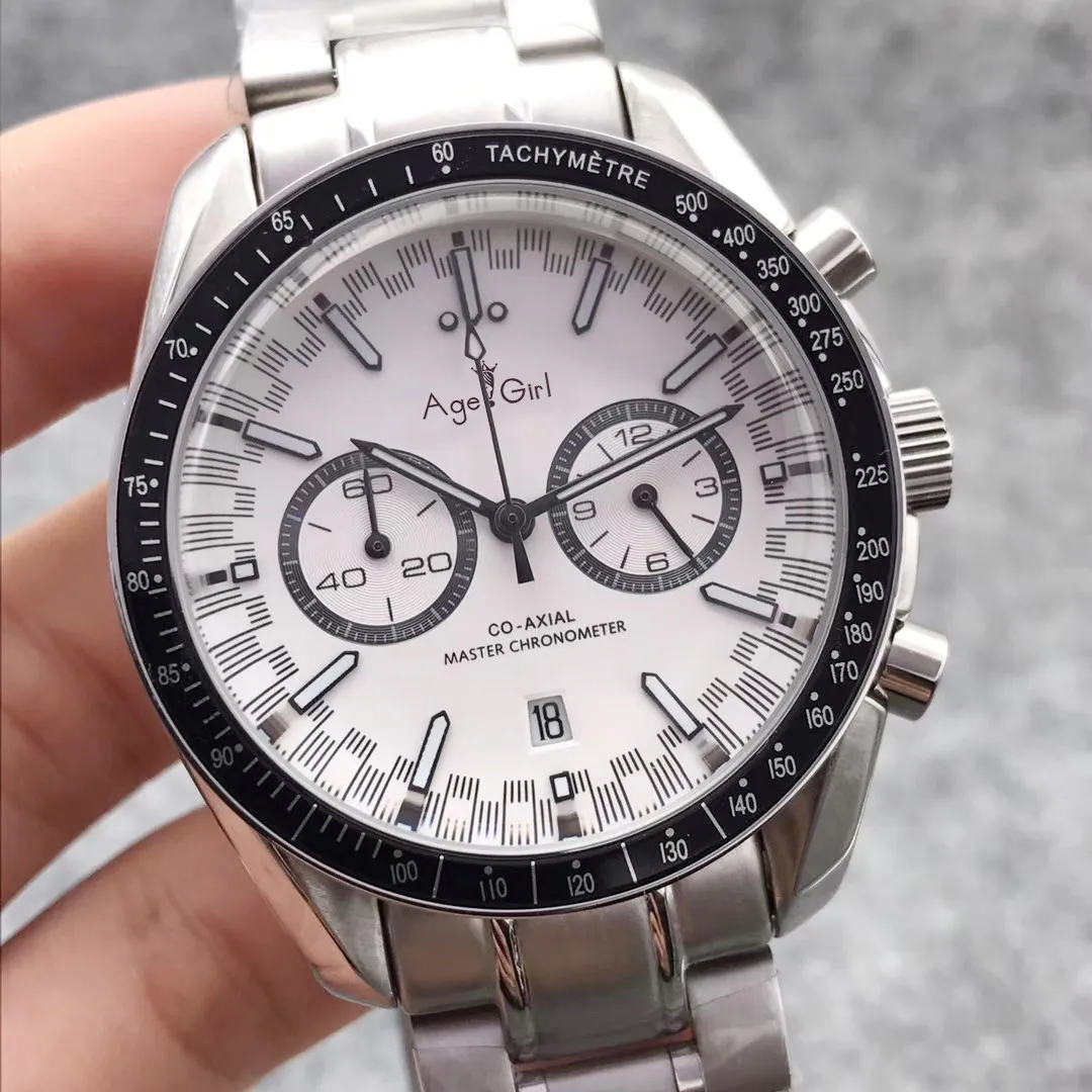 

Luxury Brand New Men Japan Quartz Chronograph White Black Dial Watch Speed Racing Luminous Ceramic Sapphire Glass Sport Moon
