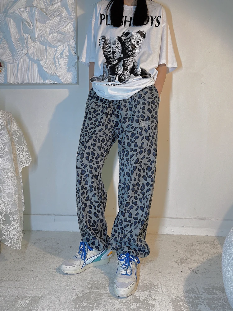 Pantaloni leopardati da donna Leggings dritti allentati pantaloni da  studente casual hip hop retrò pantaloni moda|Pants \u0026 Capris| - AliExpress