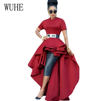 

WUHE Front Short Long Wooden Earmuffs Night Sexy Party Dress Women O-neck Asymmetry Maxi Dress Summer Hollow Out Club Dresses
