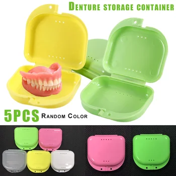 

2019 Hot Wholesale 5 Pcs Orthodontic Retainer Case Portable Denture Box Mouthguard Container with Holes M3