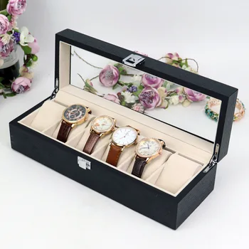 

6 slots fashion men home black color watch box top quality watch organizer watch storage box 0907-07