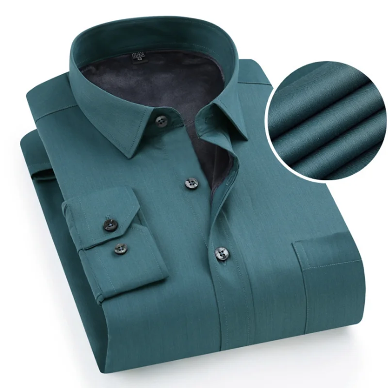 Мужские однобортные повседневные рубашки с длинным рукавом Camisa, фланелевые дышащие с добавлением шерсти, теплая ткань с принтом, Высококачественная зимняя одежда - Цвет: green