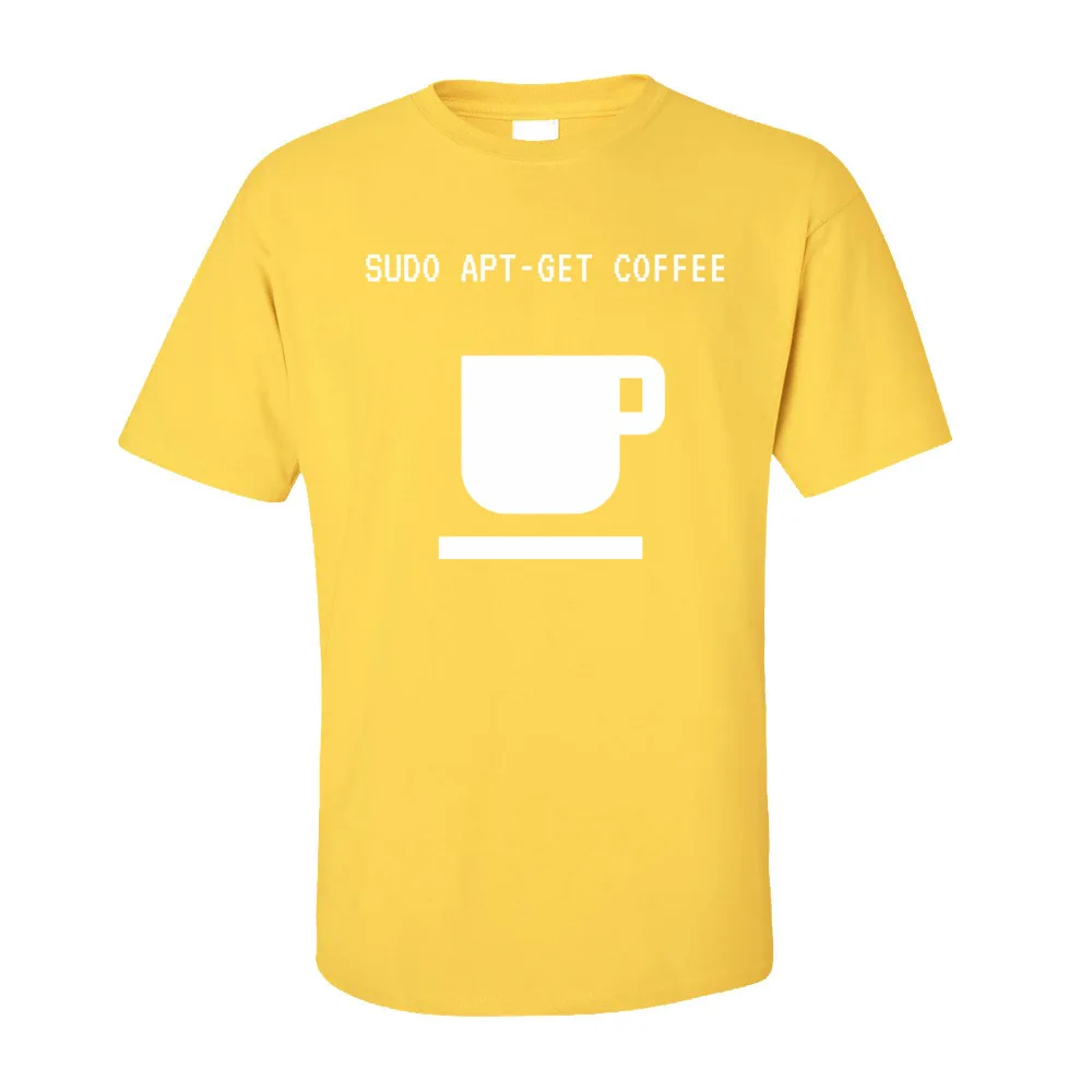 DesignPrinting Short Sleeve Tops & Tees Autumn New Coming Round Neck Cotton Tops Tees Men's T Shirts Cafzinho Linux  Cafzinho Linux-262 yellow