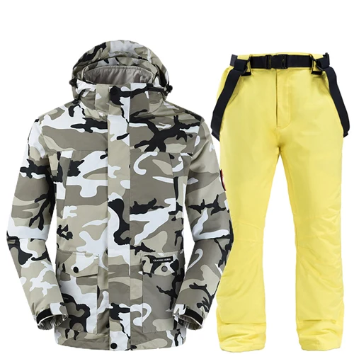 Уличный спортивный мужской лыжный костюм, камуфляжный лыжный костюм с брюками, мужской лыжный костюм, морозостойкий индекс-30 градусов, ветрозащитный водонепроницаемый - Цвет: C06